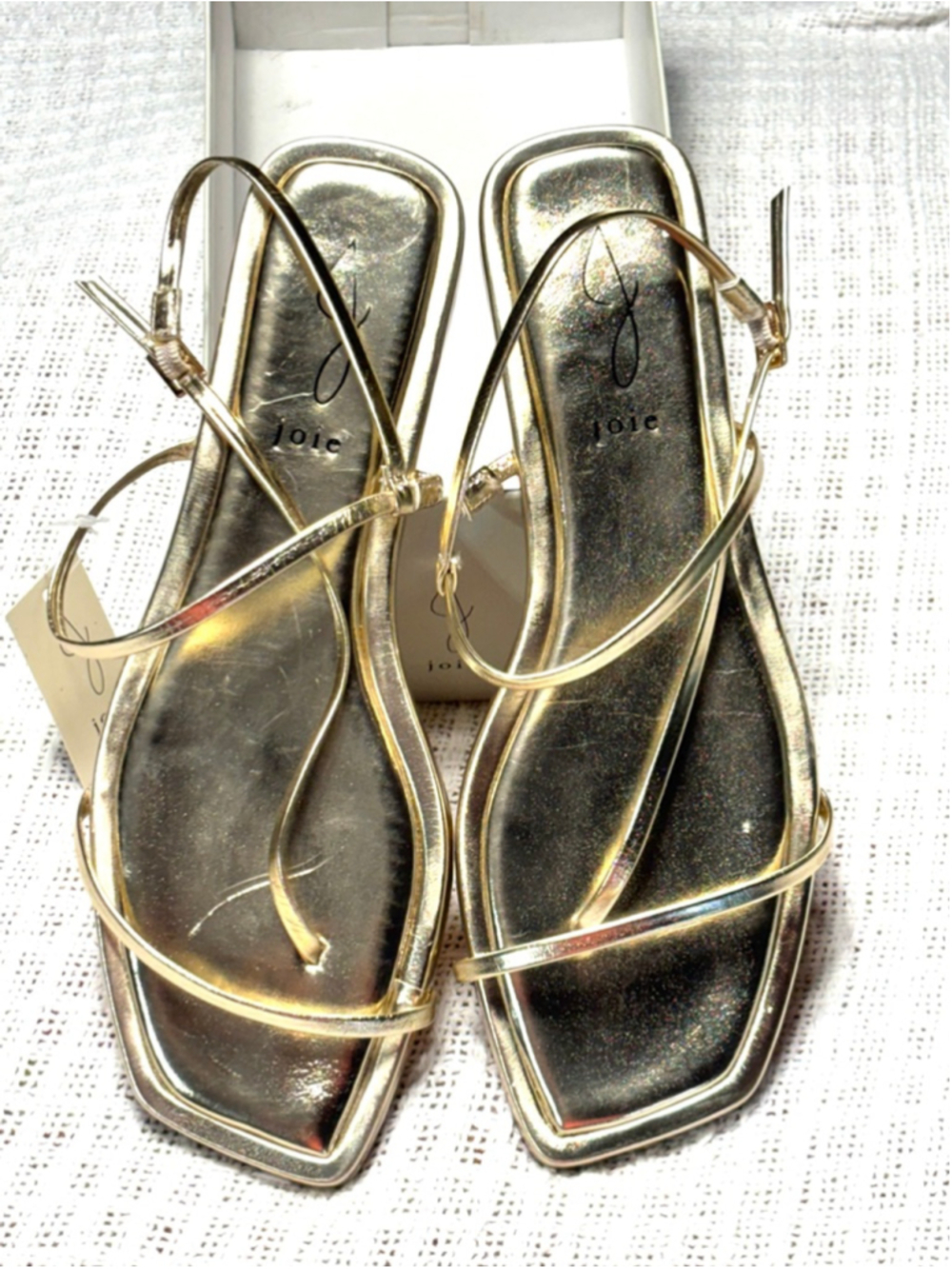Joie Metallic Gold Strappy Square-Toe Sandals